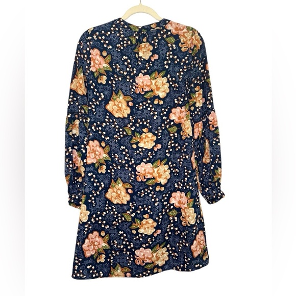 Octavia Long Sleeve‎ Floral Shift Dress Small Navy Layering Piece Workwear - Picture 3 of 6